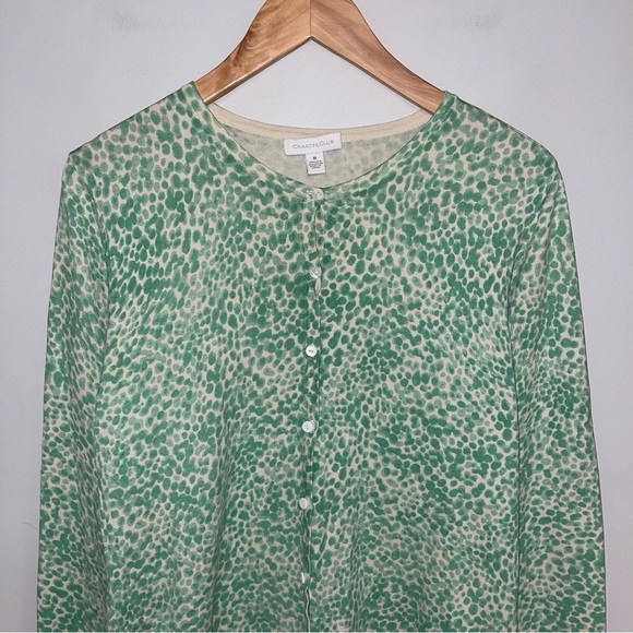Charter Club Vintage Silk Cardigan Sweater Women’s Size Medium Ivory Green Spots - Picture 3 of 8